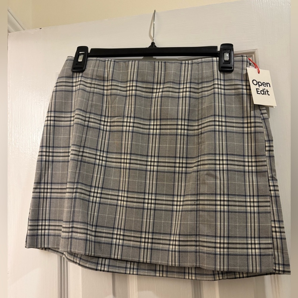 Open Edit Women's Gray Plaid Mini Skirt